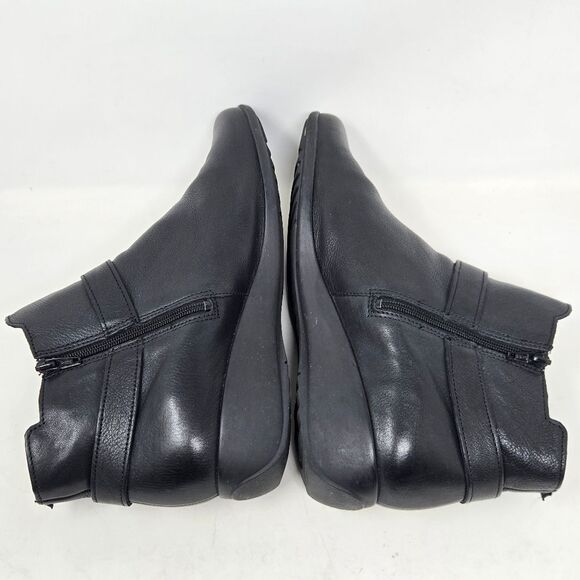 MEMPHISTO Stefania Low Wedge Bootie Black Leather Buckle Size 10 Comfort Boot - Picture 6 of 9